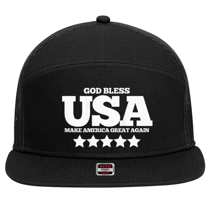 2024 Trump 45 47 Ultra Maga God Bless 7 Panel Mesh Trucker Snapback Hat