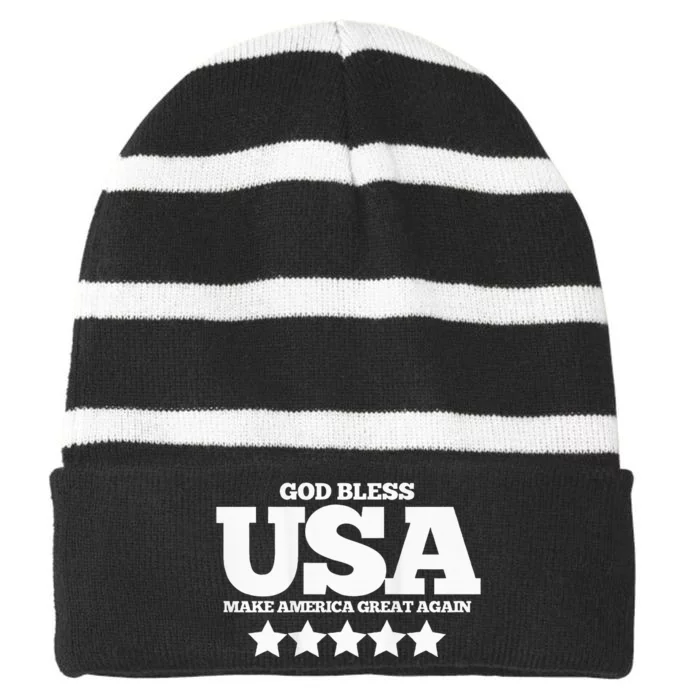 2024 Trump 45 47 Ultra Maga God Bless Usa Striped Beanie with Solid Band