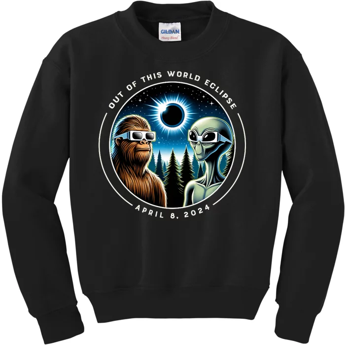 2024 Total Eclipse Bigfoot Alien Out Of This World Eclipse Kids Sweatshirt