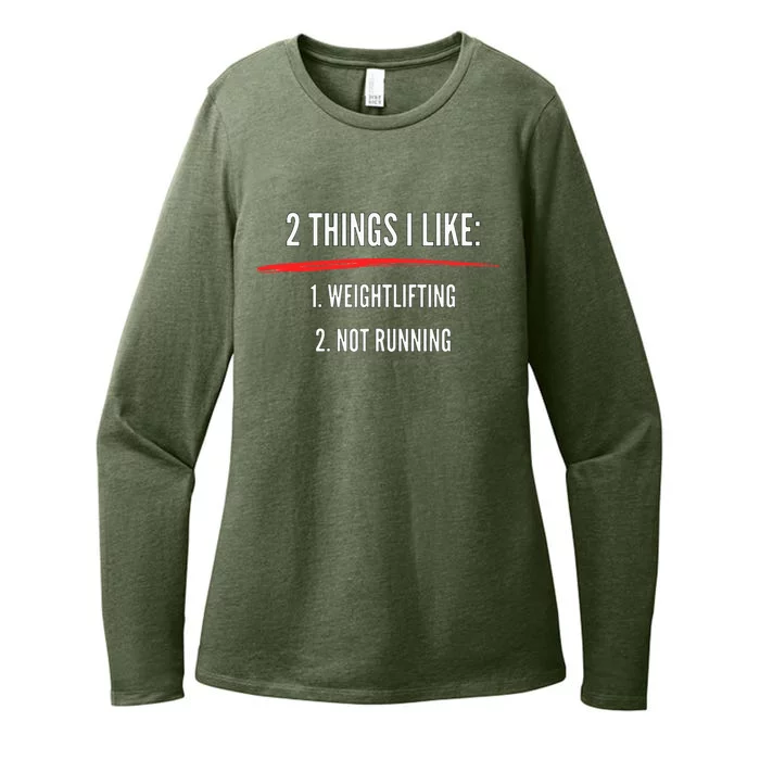 2 Things I Like Weight Lifting Not Running Funny Gym Womens CVC Long Sleeve Shirt