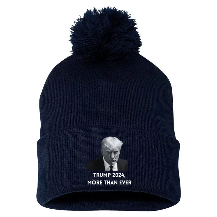 2024 Trump MUG SHOT NOW MORE THEN EVER Pom Pom 12in Knit Beanie