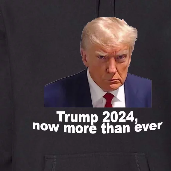 2024 Trump MUG SHOT NOW MORE THEN EVER Premium Hoodie