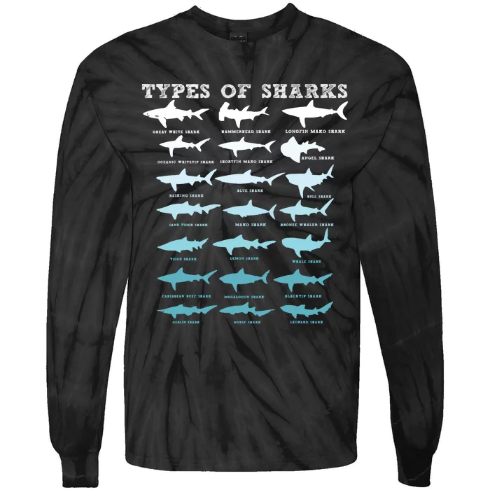 21 Types Of Sharks Marine Biology Tie-Dye Long Sleeve Shirt