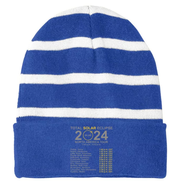 2024 Total Solar Eclipse April 8 Path Of The Eclipse Striped Beanie with Solid Band