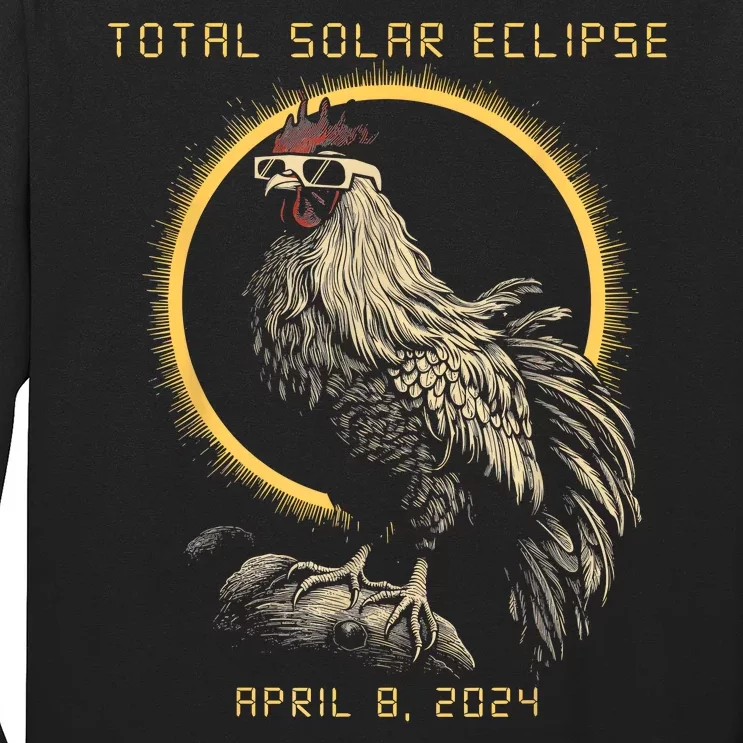 2024 Total Solar Eclipse April 8 Funny Rooster With Glasses Long Sleeve Shirt