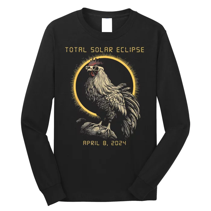 2024 Total Solar Eclipse April 8 Funny Rooster With Glasses Long Sleeve Shirt