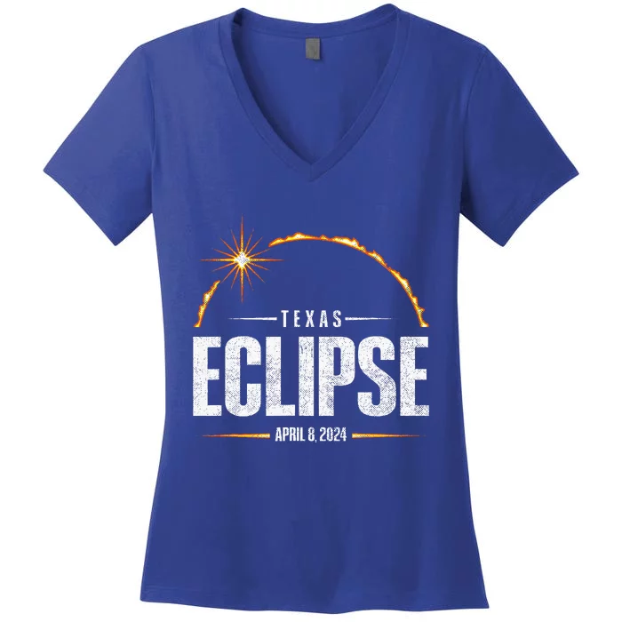 2024 Total Solar Eclipse Texas Total Eclipse 2024 Women's V-Neck T-Shirt