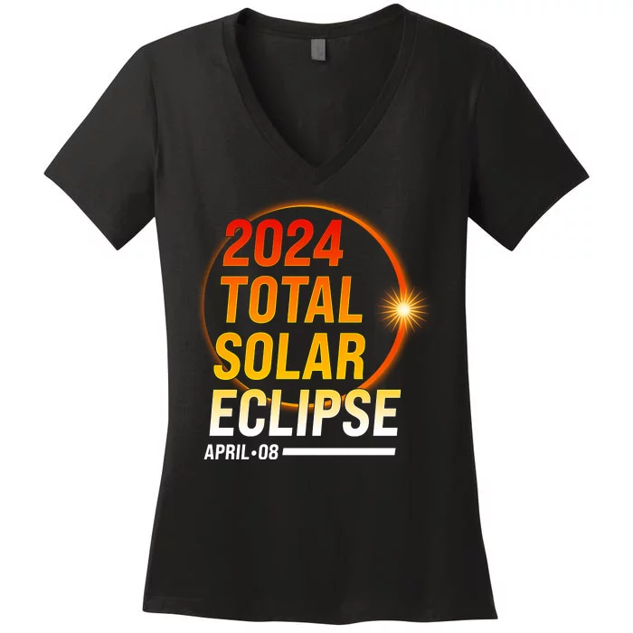 2024 Total Solar Eclipse April 08 2024 Women's V-Neck T-Shirt