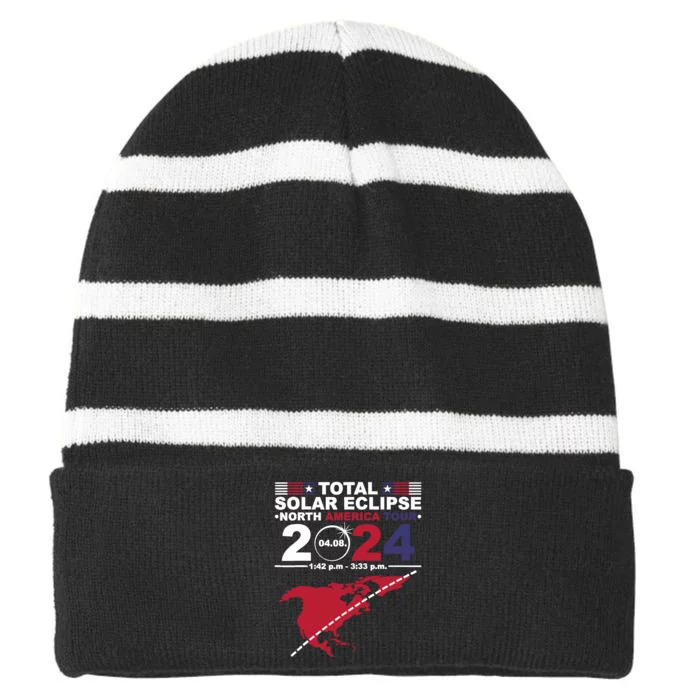 2024 Total Solar Eclipse April 8 Path Of The Eclipse Striped Beanie with Solid Band