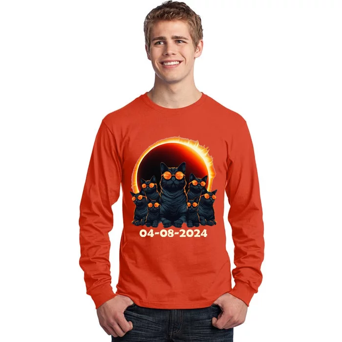 2024 Total Solar Eclipse Cat Matching Family or Friends Tall Long Sleeve T-Shirt