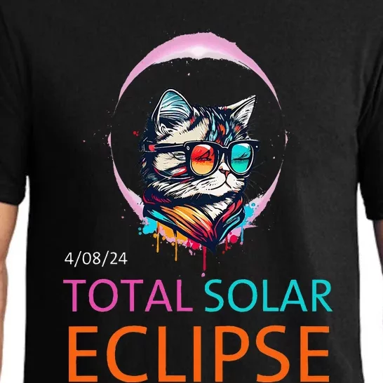 2024 Total Solar Eclipse Cat Wearing Solar Eclipse Glasses Pajama Set