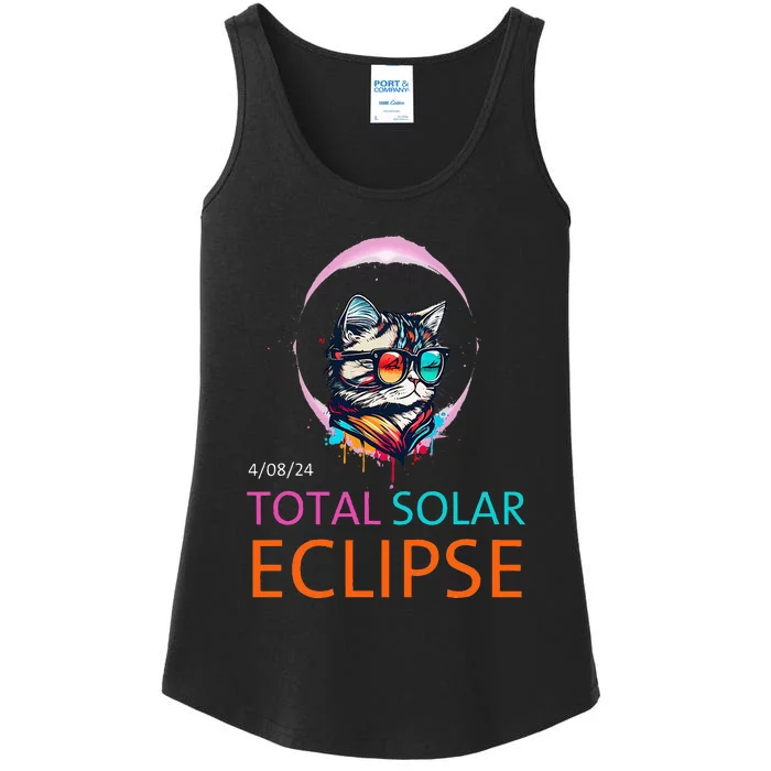 2024 Total Solar Eclipse Cat Wearing Solar Eclipse Glasses Ladies Essential Tank