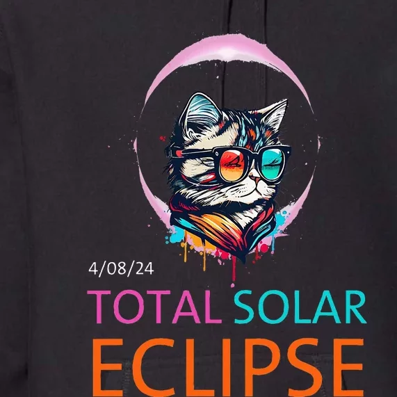 2024 Total Solar Eclipse Cat Wearing Solar Eclipse Glasses Premium Hoodie