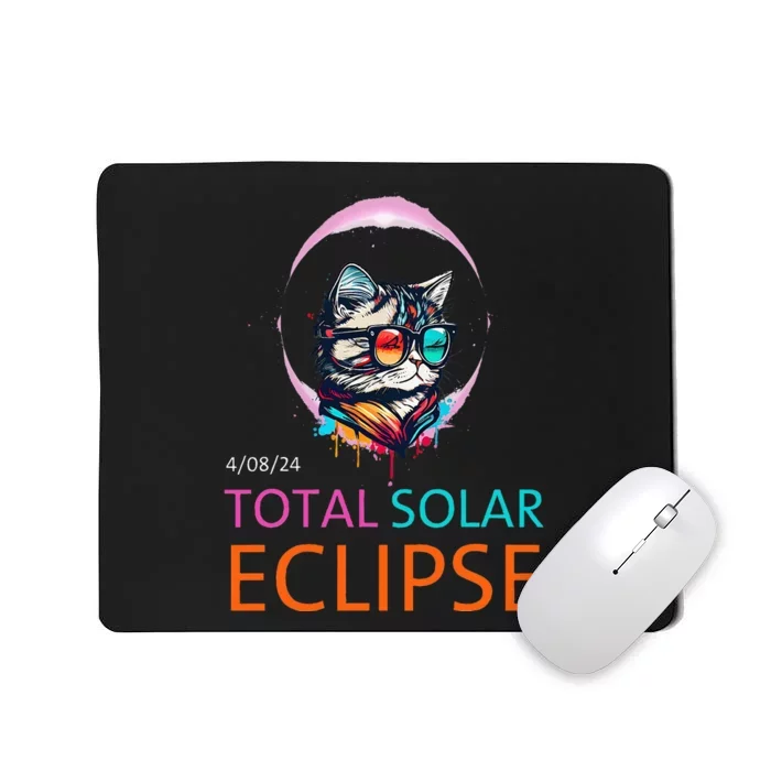 2024 Total Solar Eclipse Cat Wearing Solar Eclipse Glasses Mousepad