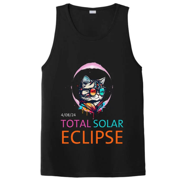 2024 Total Solar Eclipse Cat Wearing Solar Eclipse Glasses Performance Tank