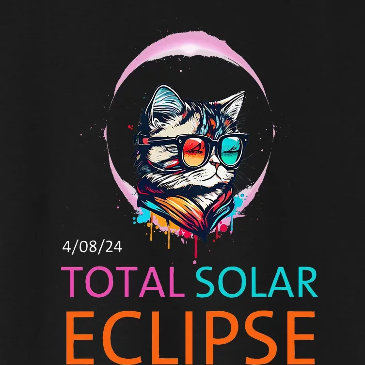 2024 Total Solar Eclipse Cat Wearing Solar Eclipse Glasses Women's Crop Top Tee