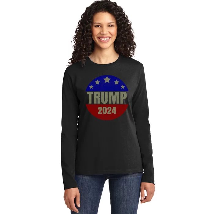 2024 Trump, Save America Again USA Flag Ladies Long Sleeve Shirt