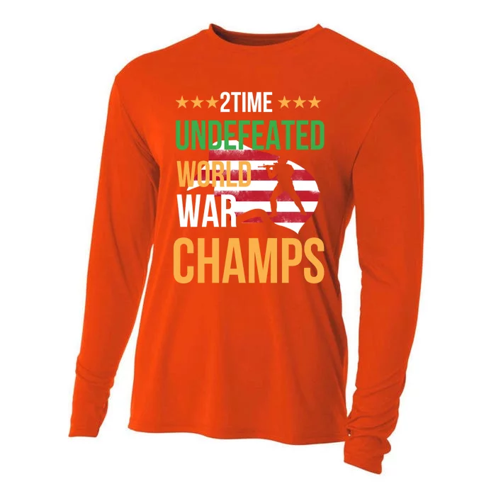 2 Time Undefeated World War Champs Memorial Day 4th Of July Gift Cooling Performance Long Sleeve Crew