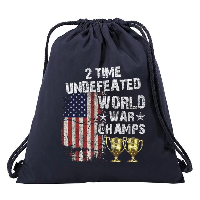 2 Time Undefeated World War Champs Distressed Gift Drawstring Bag