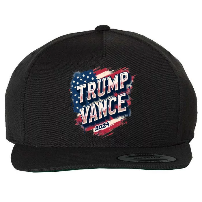 2024 Trump Vance Usa Flag Drip Wool Snapback Cap