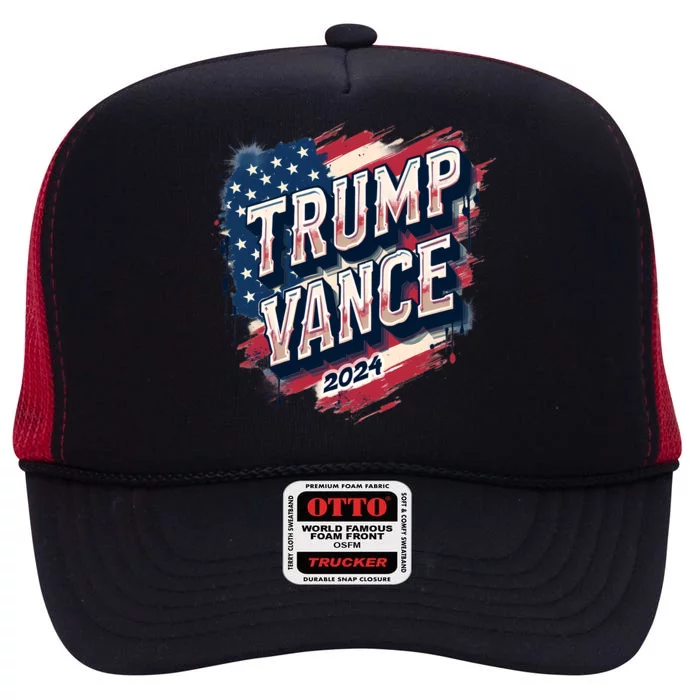 2024 Trump Vance Usa Flag Drip High Crown Mesh Trucker Hat