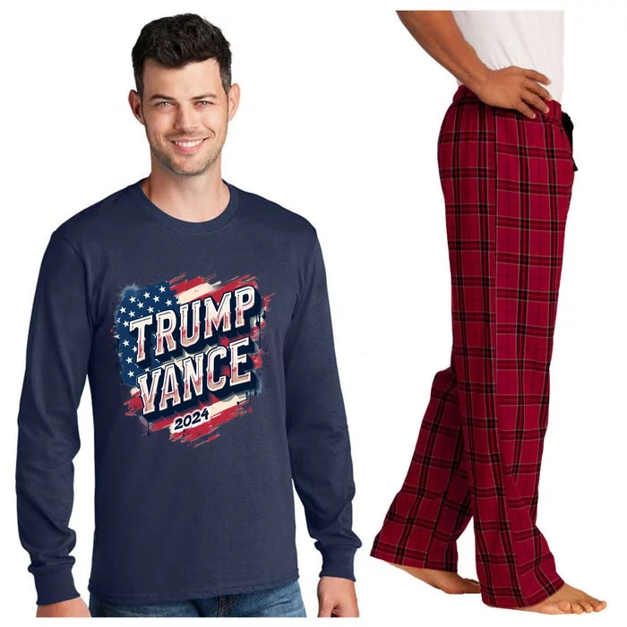 2024 Trump Vance Usa Flag Drip Long Sleeve Pajama Set