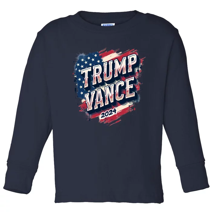 2024 Trump Vance Usa Flag Drip Toddler Long Sleeve Shirt