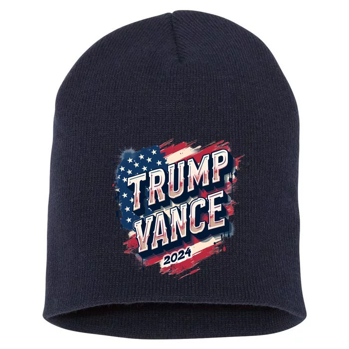 2024 Trump Vance Usa Flag Drip Short Acrylic Beanie