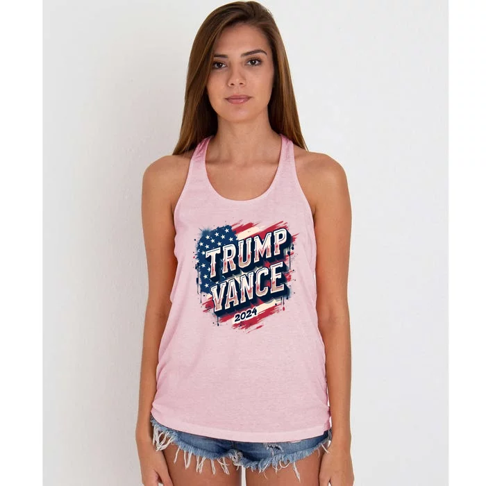 2024 Trump Vance Usa Flag Drip Women's Knotted Racerback Tank