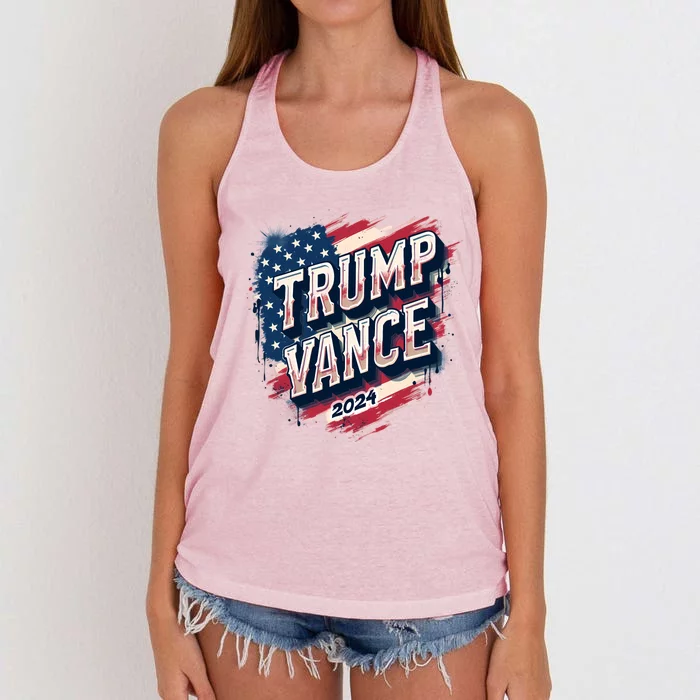 2024 Trump Vance Usa Flag Drip Women's Knotted Racerback Tank