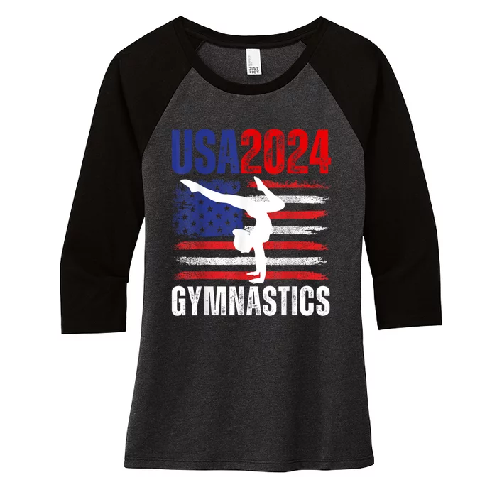 2024 Usa American Flag Gymnastics Gymnast 4th Of July Women's Tri-Blend 3/4-Sleeve Raglan Shirt