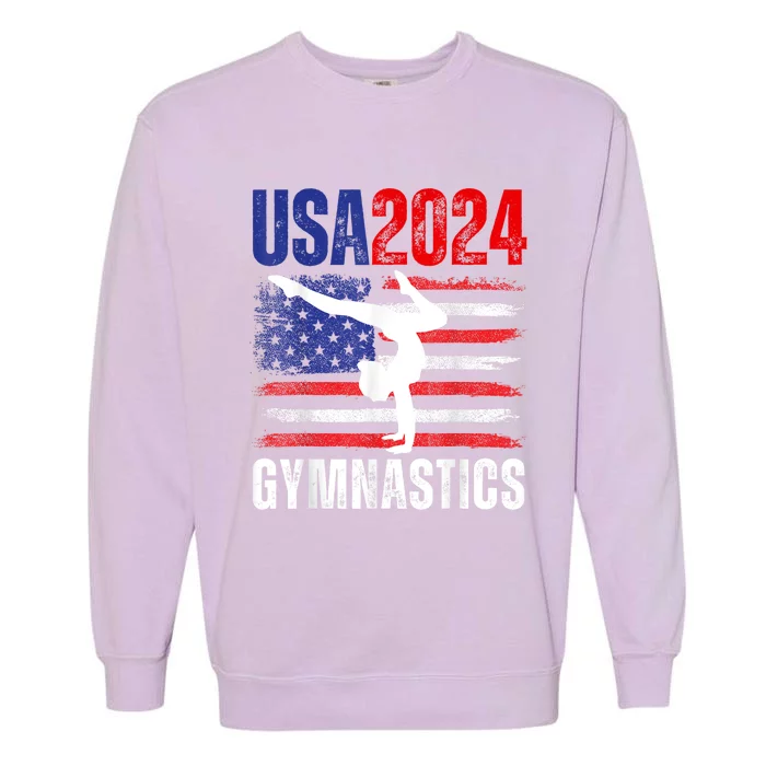 2024 Usa American Flag Gymnastics Gymnast 4th Of July Garment-Dyed Sweatshirt