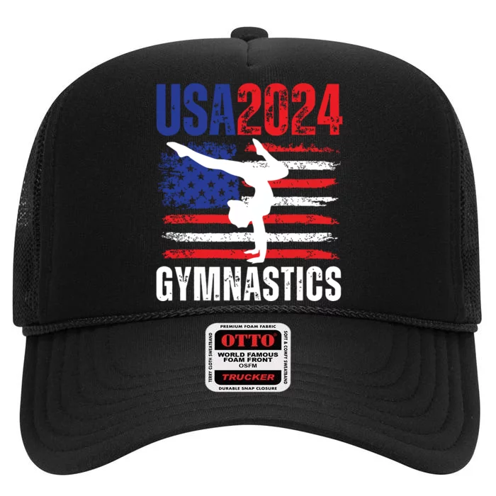 2024 Usa American Flag Gymnastics Gymnast High Crown Mesh Trucker Hat