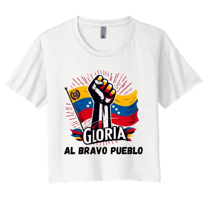 2024 Venezuela Gloria Al Bravo Venezuelan People Flannel Free Venezuela National Women's Crop Top Tee