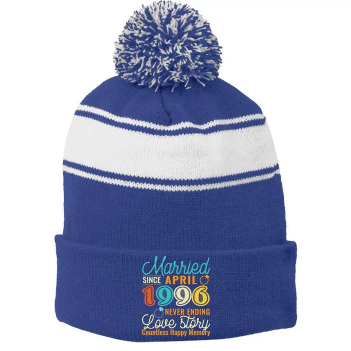 26th Wedding Anniversary Love Story Married Since April 1996 Cute Gift Stripe Pom Pom Beanie