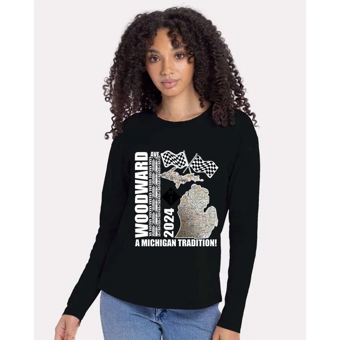 2024 Woodward Ave A Michigan Tradition Map Womens Cotton Relaxed Long Sleeve T-Shirt