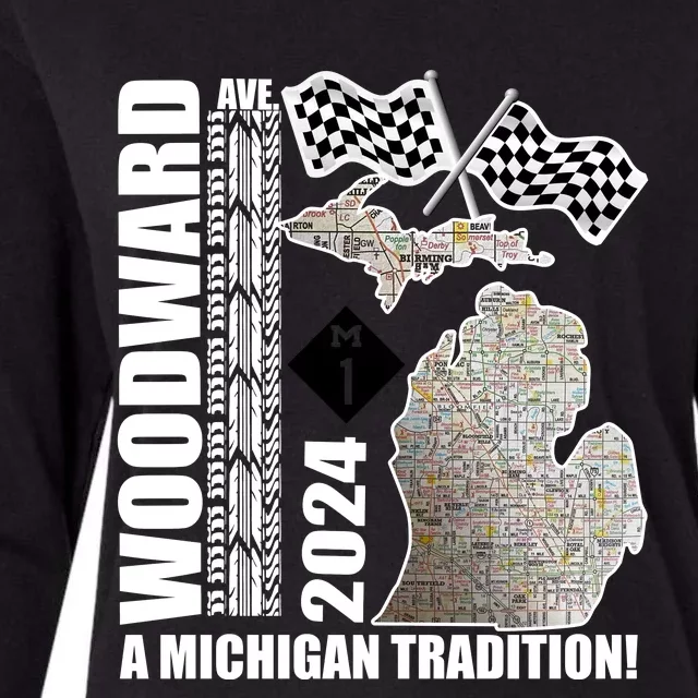 2024 Woodward Ave A Michigan Tradition Map Womens Cotton Relaxed Long Sleeve T-Shirt