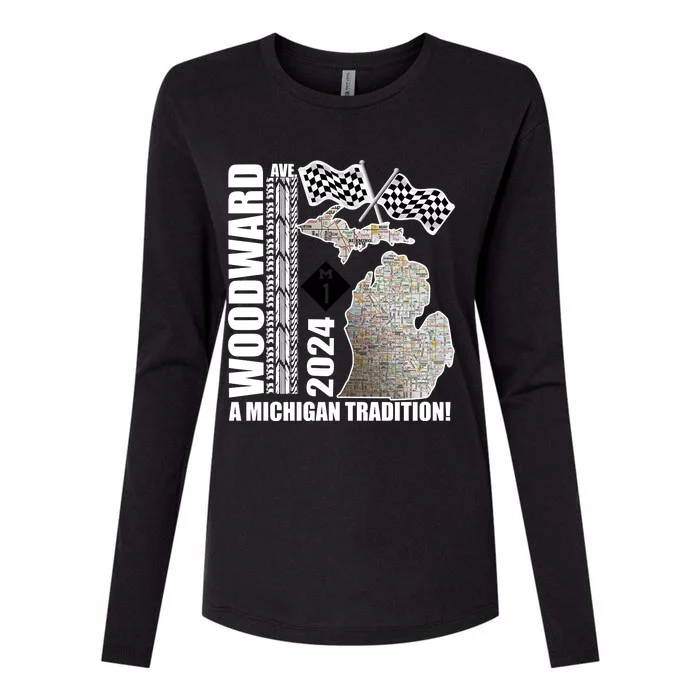 2024 Woodward Ave A Michigan Tradition Map Womens Cotton Relaxed Long Sleeve T-Shirt