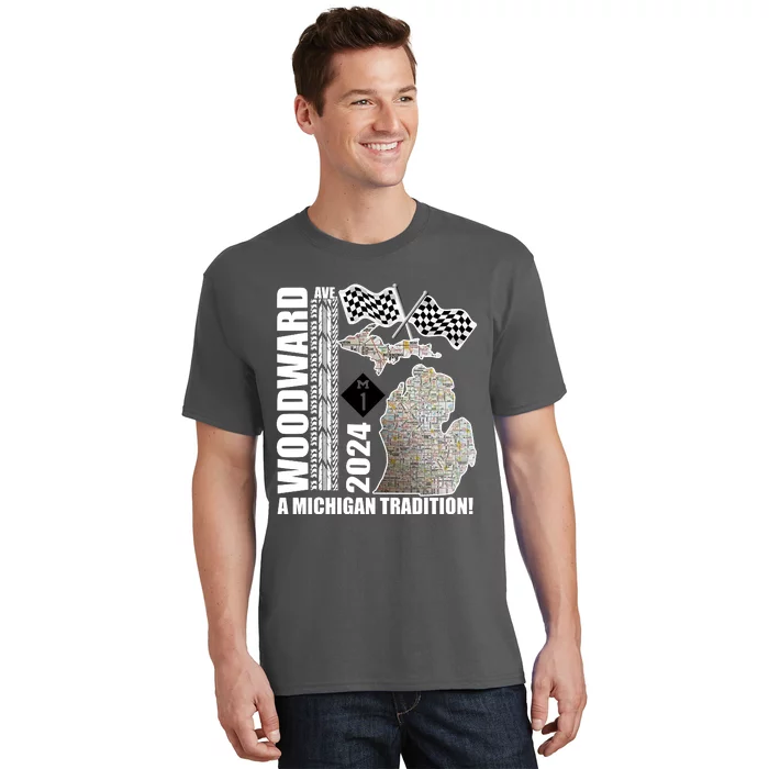 2024 Woodward Ave A Michigan Tradition Map T-Shirt