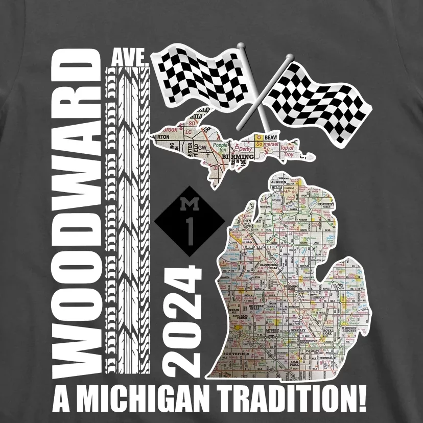 2024 Woodward Ave A Michigan Tradition Map T-Shirt