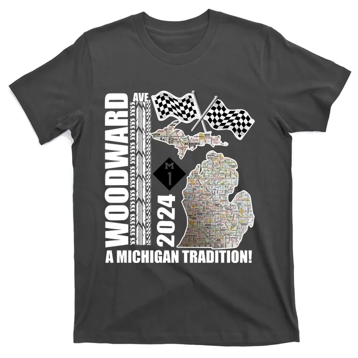 2024 Woodward Ave A Michigan Tradition Map T-Shirt