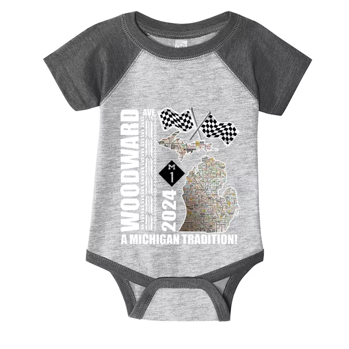 2024 Woodward Ave A Michigan Tradition Map Infant Baby Jersey Bodysuit