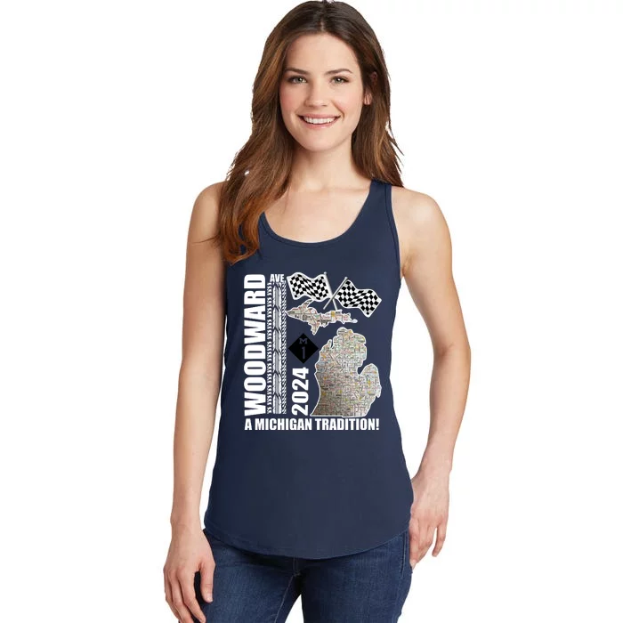 2024 Woodward Ave A Michigan Tradition Map Ladies Essential Tank