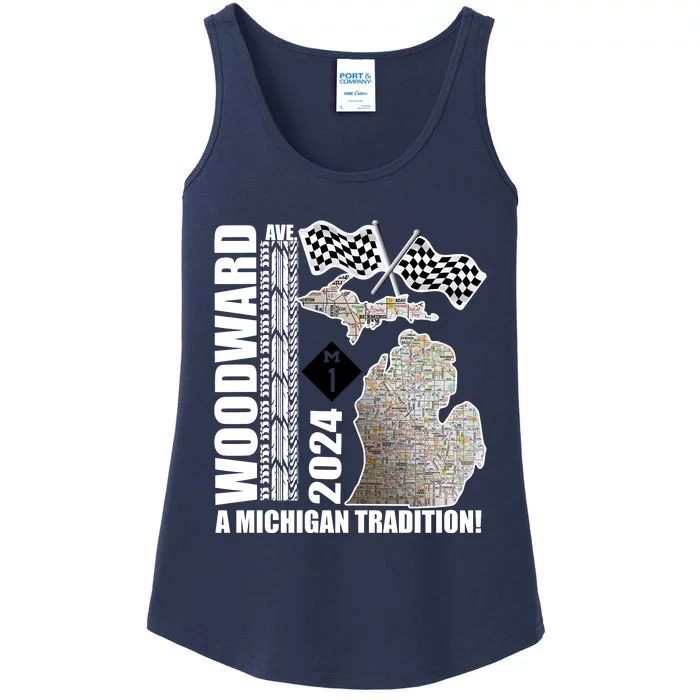 2024 Woodward Ave A Michigan Tradition Map Ladies Essential Tank