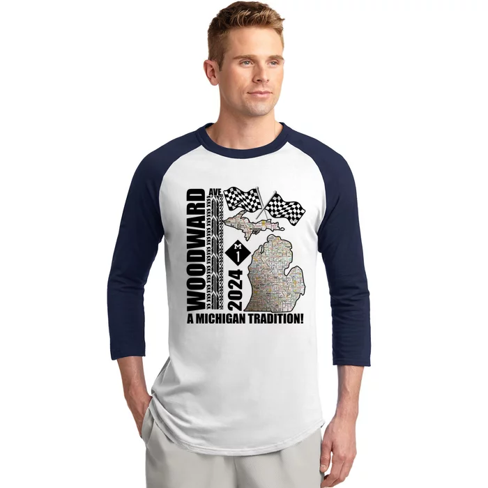 2024 Woodward Ave A Michigan Tradition Map Baseball Sleeve Shirt