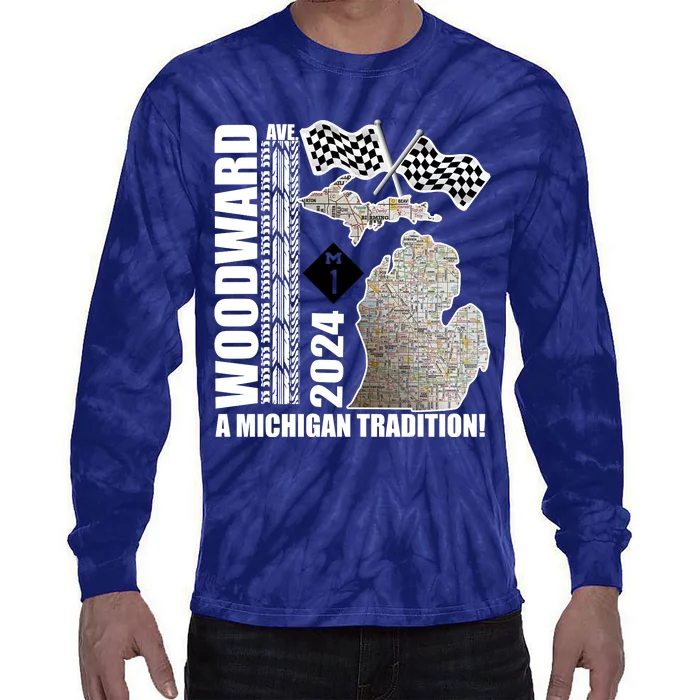 2024 Woodward Ave A Michigan Tradition Map Tie-Dye Long Sleeve Shirt