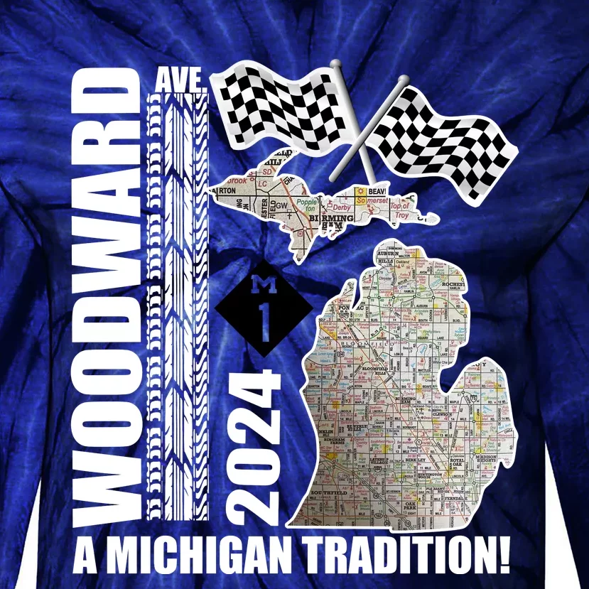 2024 Woodward Ave A Michigan Tradition Map Tie-Dye Long Sleeve Shirt