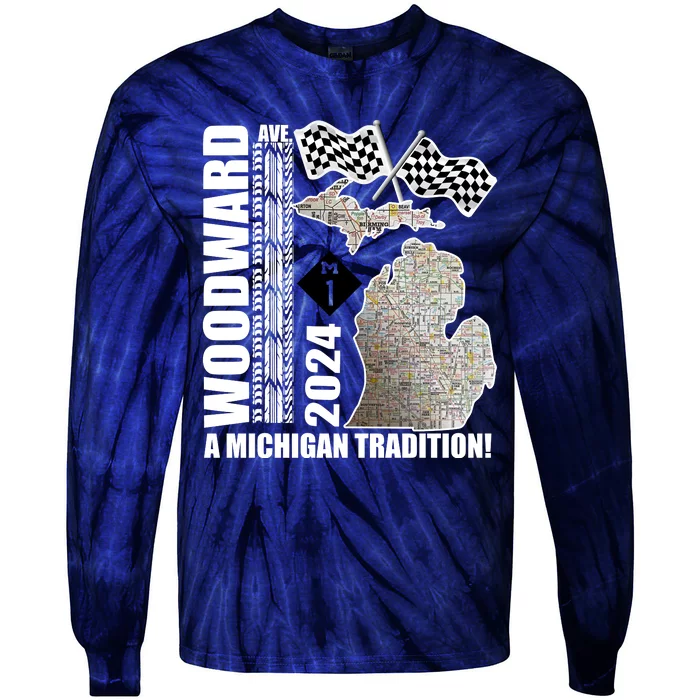 2024 Woodward Ave A Michigan Tradition Map Tie-Dye Long Sleeve Shirt