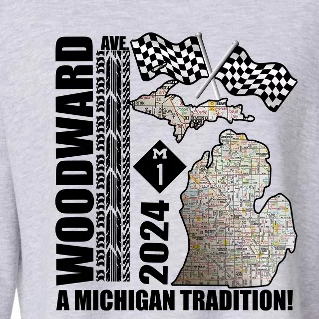 2024 Woodward Ave A Michigan Tradition Map Cropped Pullover Crew