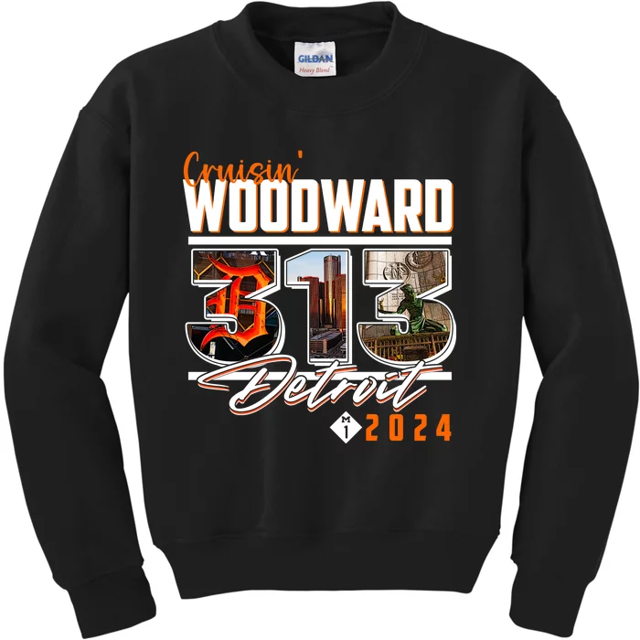 2024 Woodward Ave 313 Cruising Detroit Kids Sweatshirt